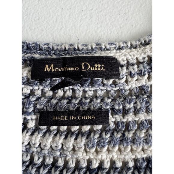 Massimo Dutti NWT Womens Fringe Crochet Boho Blue Coastal Top Size Medium - Picture 7 of 8